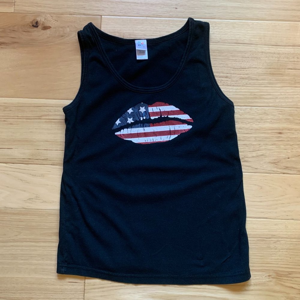 Happy 4th Patriot Kiss Tank Top, Size Medium